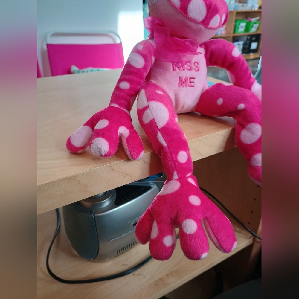Burton Burton Kiss Me long legs & Arms polka dot Sitting pink plush frog ๐ธ 13in - Picture 7 of 16
